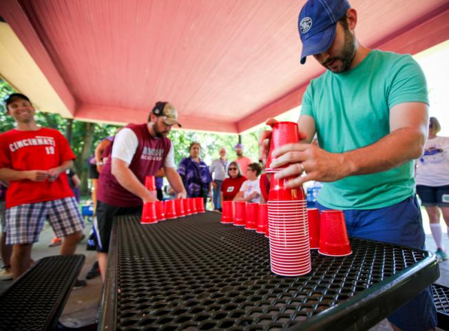 Cup stacking action underway